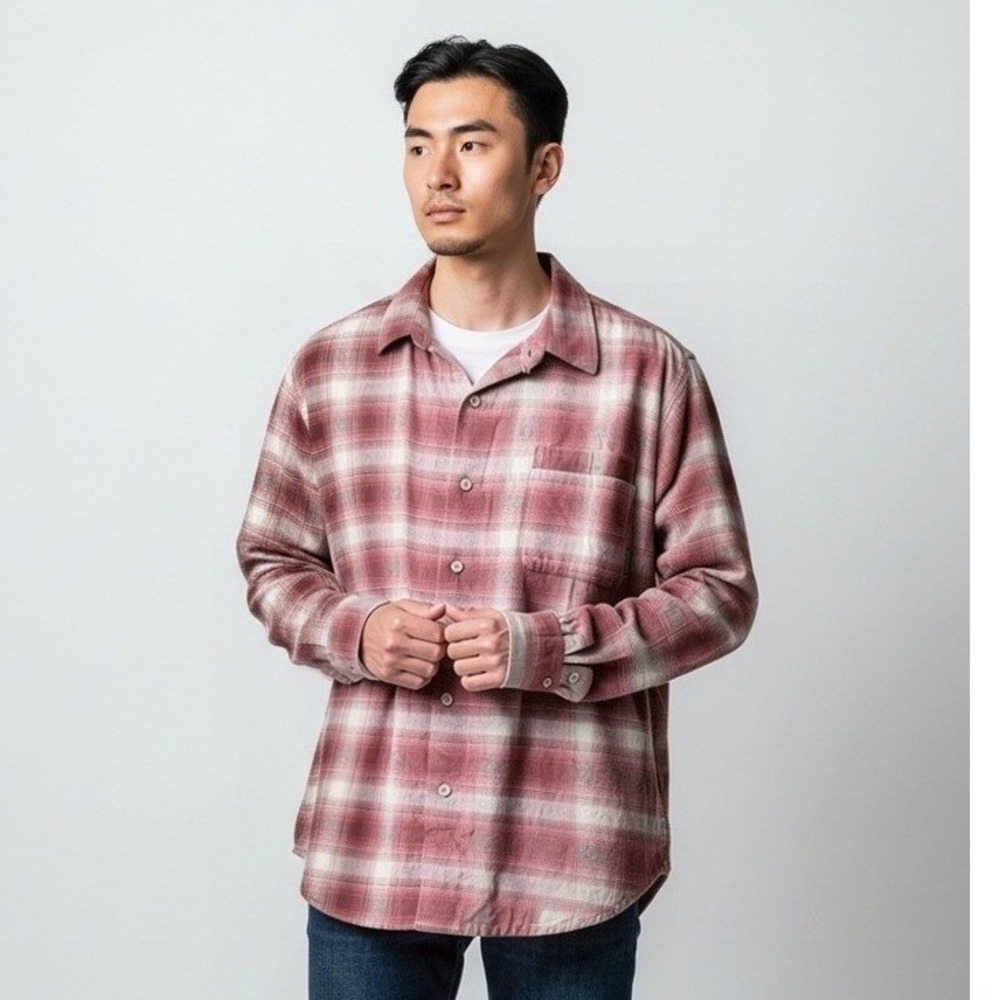 Columbia Sportswear Mens XL Red White Plaid Flannel Button Up Shirt Regular Fit